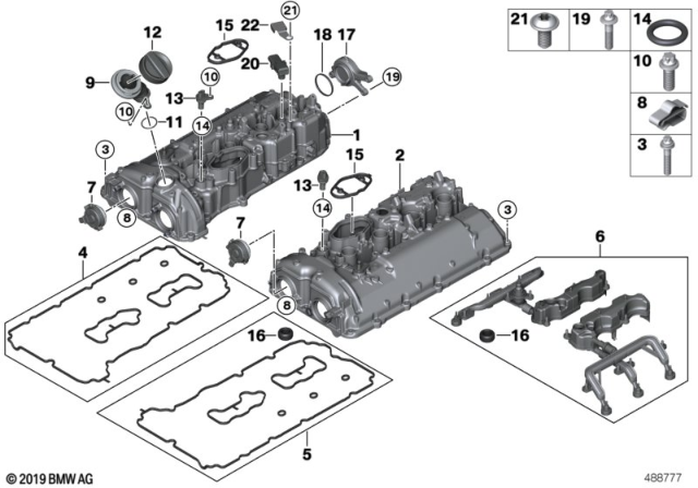 2020 BMW X6 Gasket Set, Cylinder Head Cover Diagram for 11128636547