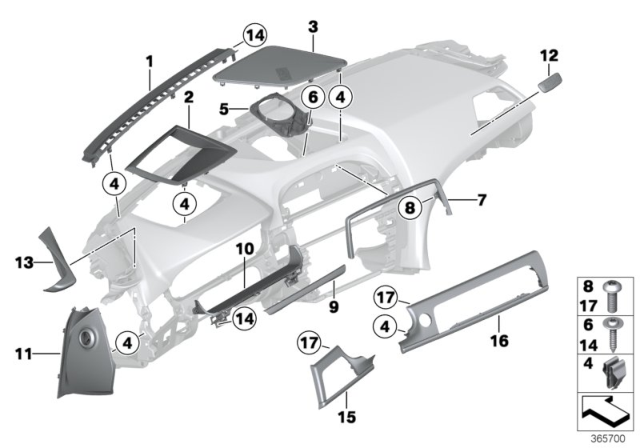 2015 BMW 640i Mounting Parts, Instrument Panel Diagram 2