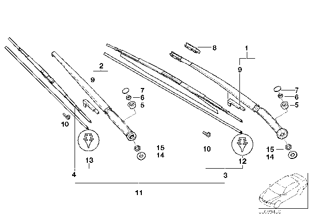 2002 BMW 330Ci Wiper Blade Set Diagram for 61619071613