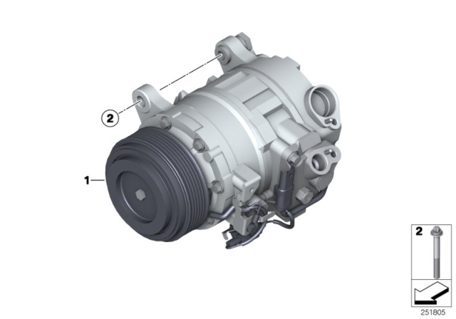 2013 BMW 528i xDrive Air Conditioning Compressor With Magnetic Coupling Diagram for 64529399059