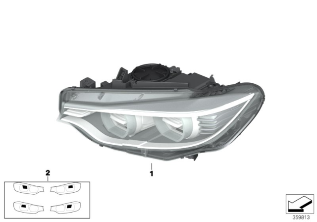 2016 BMW 435i Gran Coupe Left Led Adaptive Headlight Diagram for 63117377855
