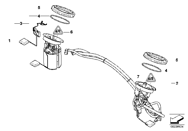 2008 BMW 328xi Right Fuel Pump W/Sending Unit Diagram for 16147163298