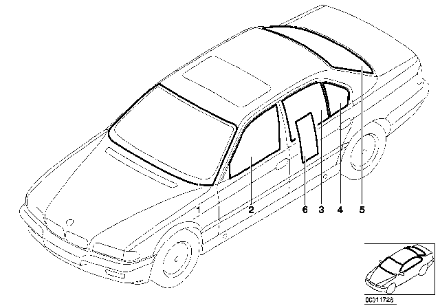 1998 BMW 740iL Glazing Diagram