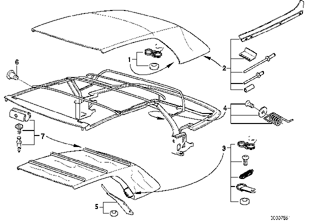 1993 BMW 325i Folding Top Repair Kits Diagram