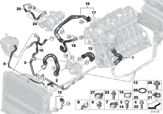 2011 BMW 135i Engine Feed Radiator Upper Hose Diagram for 17127540127
