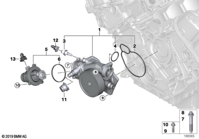 2010 BMW 550i Water Pump - Thermostat Diagram