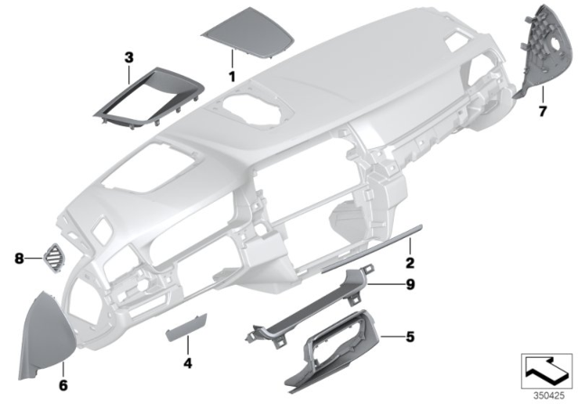 2012 BMW 550i Mounting Parts, Instrument Panel Diagram 2