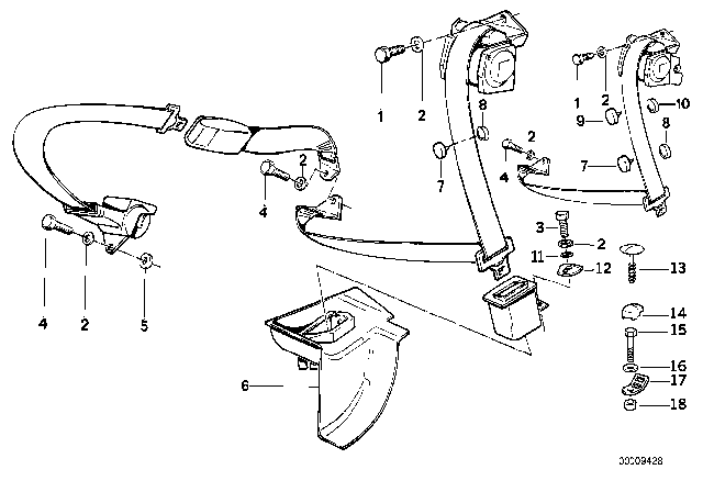 1989 BMW 525i Rear Safety Belt Mounting Parts Diagram