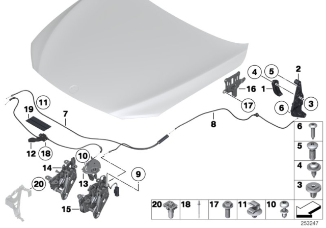 2011 BMW 750Li Bonnet / Closing System / Mounted Parts Diagram