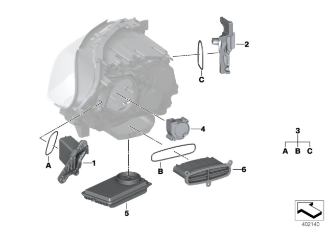 2016 BMW 550i Electronic Components, Headlight Diagram