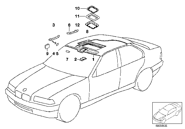1997 BMW 318is Headlining / Handle Diagram