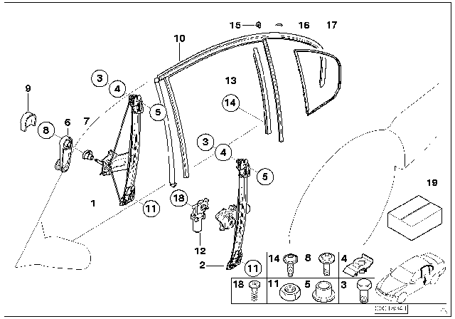 2001 BMW 330i Door Window Lifting Mechanism Diagram 3