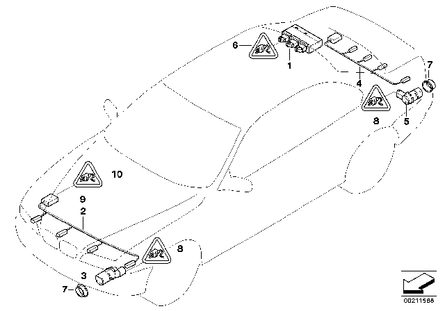 2008 BMW 550i Park Distance Control (PDC) Diagram 2