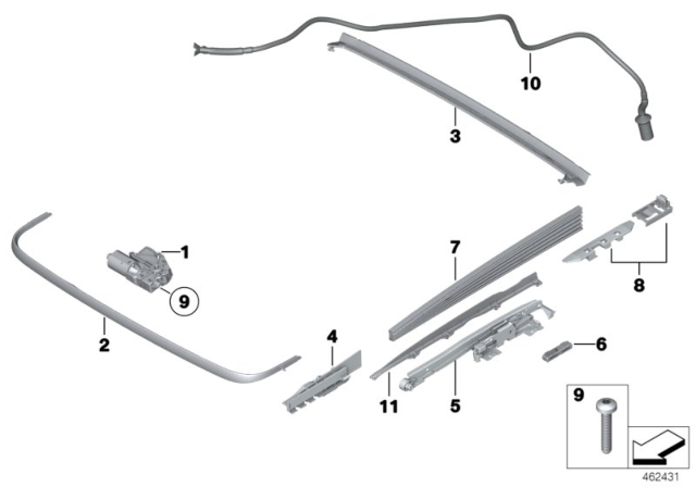 2011 BMW 740i Single Parts For Sliding Lifting Roof Diagram
