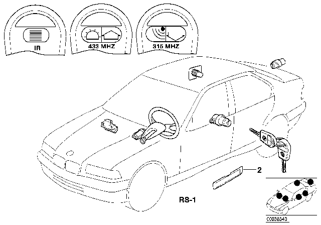 2001 BMW Z3 Set Uniform Locking System With Ews Control Unit (Code) Diagram for 51211000135