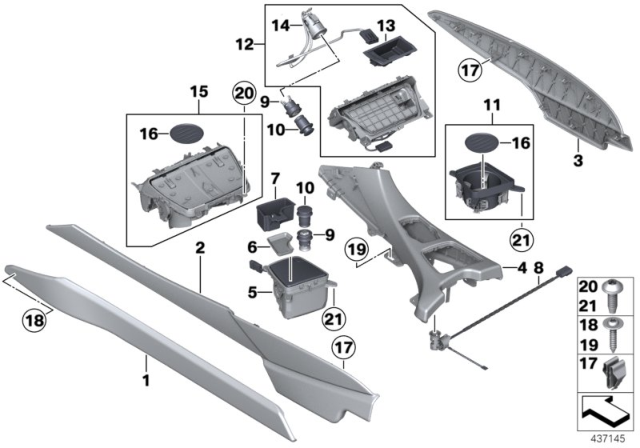 2015 BMW 640i Mounted Parts For Centre Console Diagram