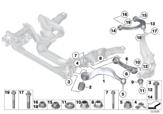 2011 BMW 535i xDrive Bottom Rubber Mount Wishbone, Right Diagram for 31126777744
