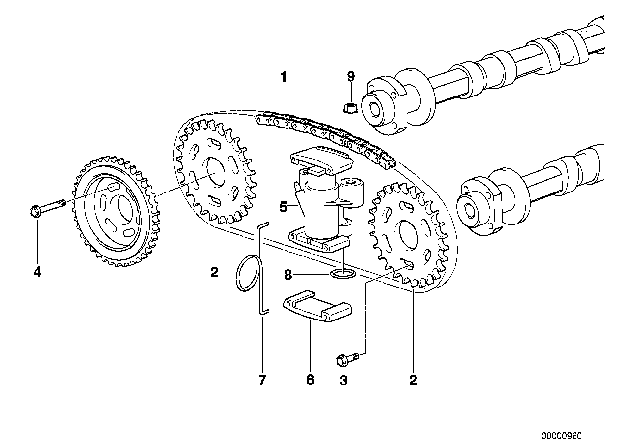 1998 BMW 740iL Timing Gear Timing Chain Top Diagram 1