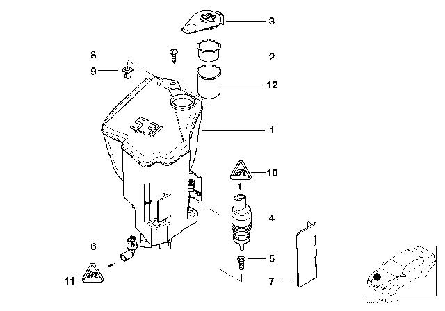 2002 BMW 325i Windshield Cleaning Container Diagram