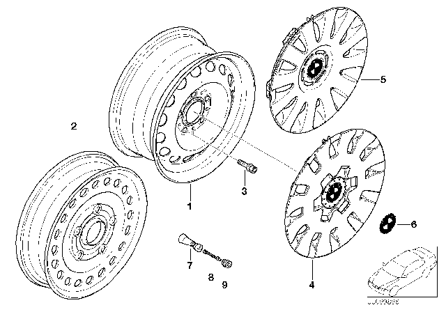 2001 BMW 320i Wheel Cover Diagram for 36136768523