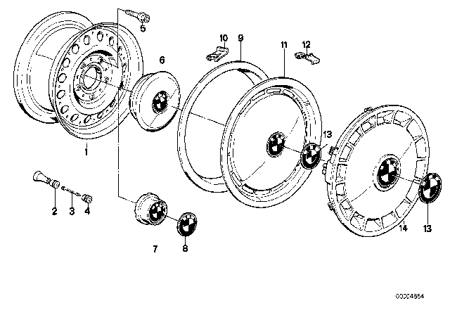 1988 BMW 528e Wheel Cap Emblem Diagram for 36131181080