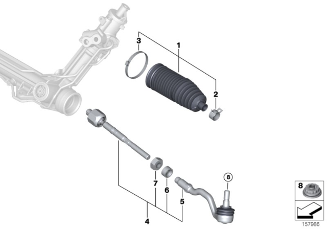2010 BMW X5 Tie Rod End With Ball Joint Diagram for 32106793497