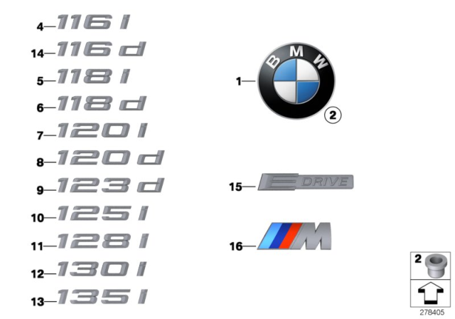 2010 BMW 128i Emblems / Letterings Diagram