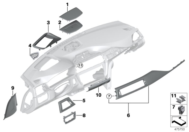 2014 BMW 428i Mounting Parts, Instrument Panel Diagram 2
