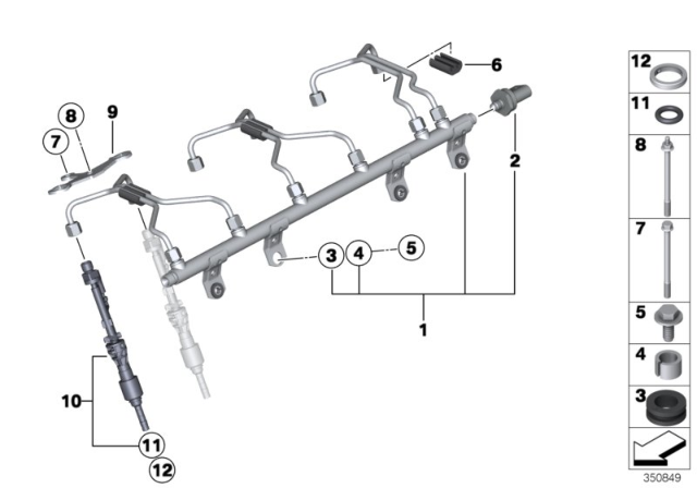 2014 BMW 640i High-Pressure Rail / Injector / Line Diagram 3
