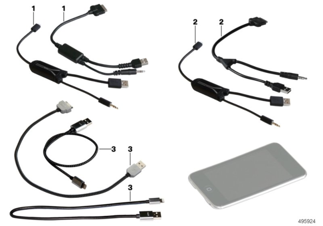 2018 BMW 330i Cable Adapter, Apple iPod / iPhone Diagram