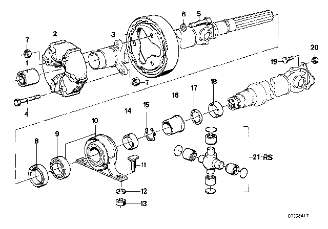 1987 BMW 325i Drive Shaft, Universal Joint / Centre Mounting Diagram 2