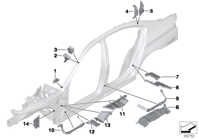 2014 BMW 550i Cavity Shielding, Side Frame Diagram