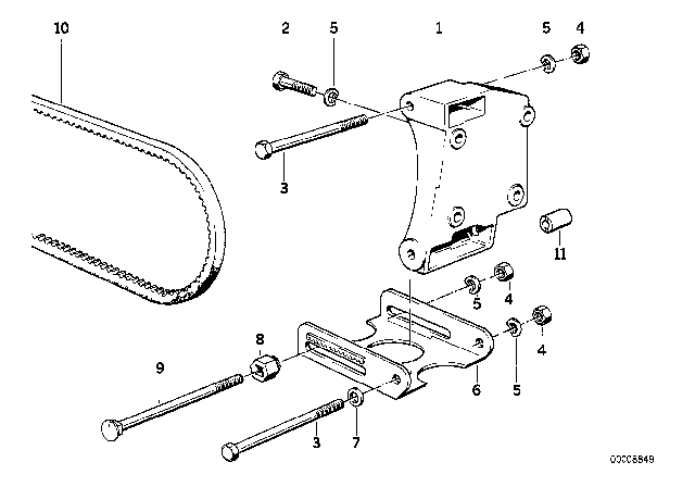 1988 BMW 325i Air Conditioning Compressor - Supporting Bracket Diagram