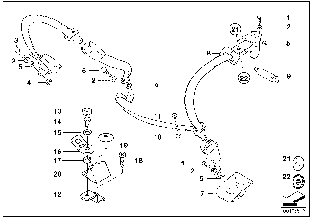 1998 BMW 740iL Rear Safety Belt Mounting Parts Diagram