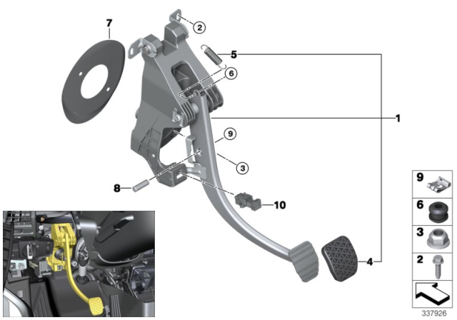 2020 BMW i3 Complete Pedal Assembly Diagram