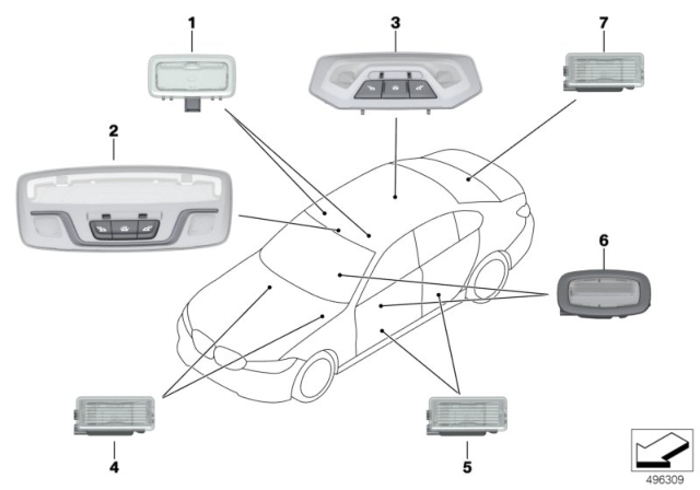 2019 BMW 330i Interior Lights Diagram