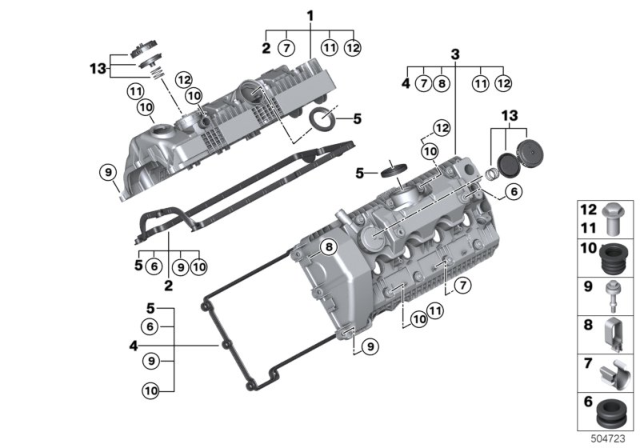 2008 BMW X5 Gasket Set, Cylinder Head Cover Diagram for 11127513195