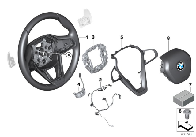 2020 BMW 740i Sport Steering Wheel, Airbag, Multifunction / Paddles Diagram