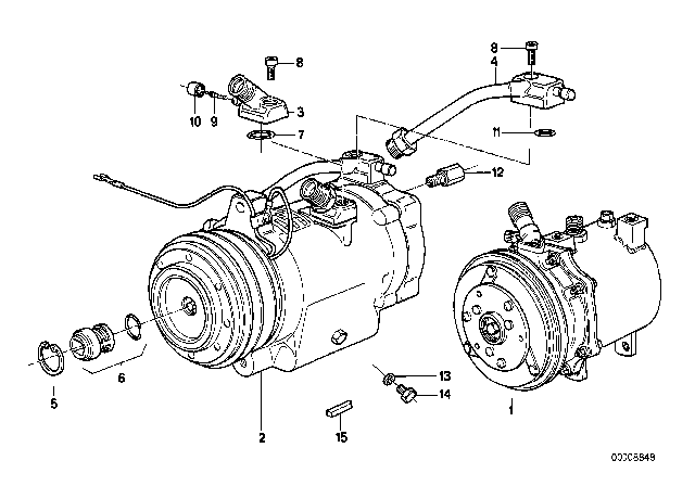 1985 BMW 735i Exchange Air Conditioning Compressor Diagram for 64528385713