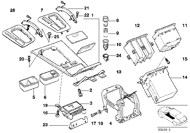 1995 BMW 740iL Mounted Parts For Centre Console Diagram