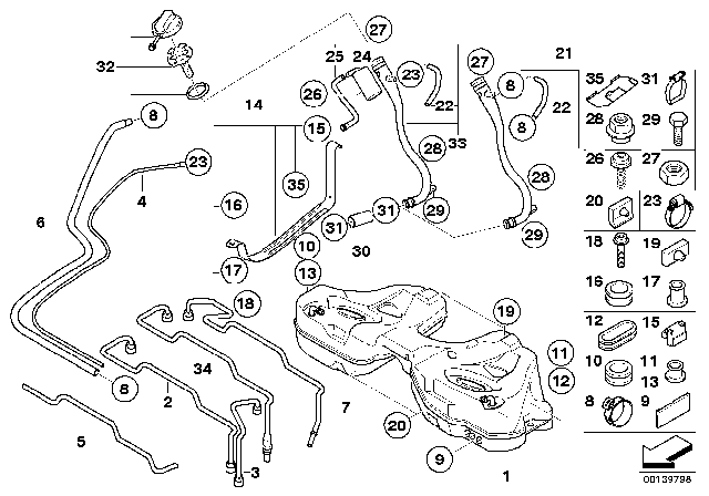2008 BMW 750Li Fuel Tank / Attaching Parts Diagram