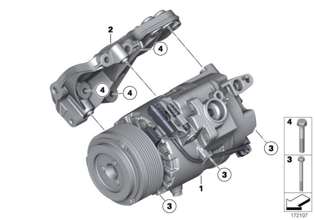 2014 BMW 535i GT Air Conditioning Compressor With Magnetic Coupling Diagram for 64529399060