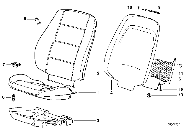 1992 BMW 318is Front Seat Pan / Pad Diagram