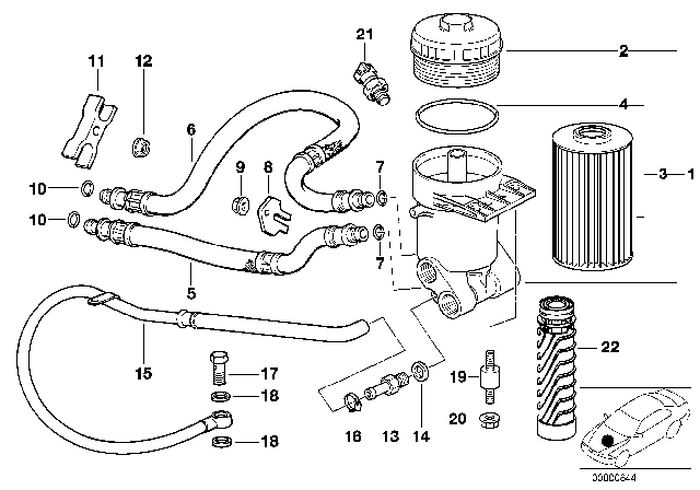 1995 BMW 740i Oil Filter With Oil Cooler Connection Diagram for 11427511171
