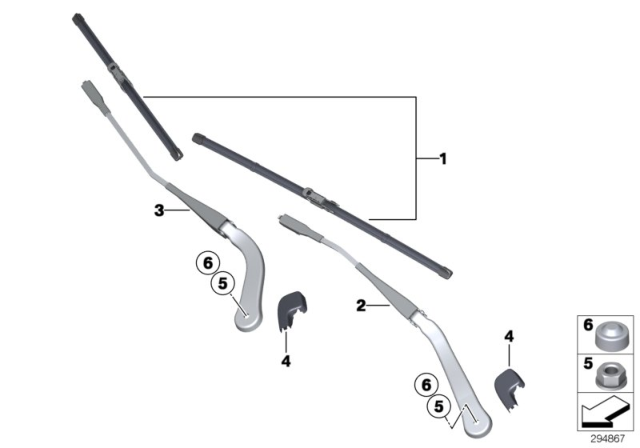 2006 BMW 330i Single Components For Wiper Arm Diagram