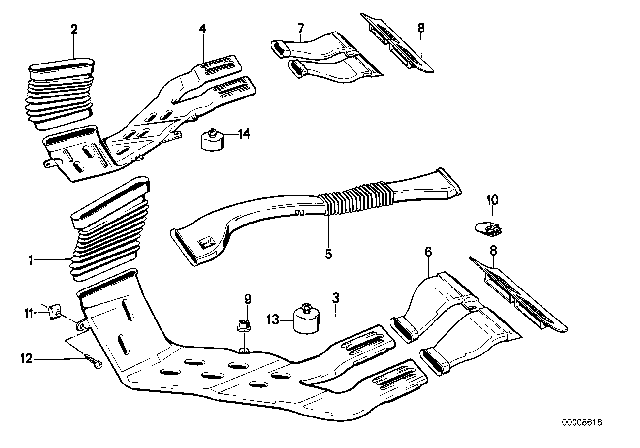 1991 BMW 525i Heater Duct Rear / Covering Diagram