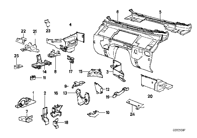 1993 BMW 740i Splash Wall Parts Diagram