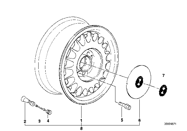 1995 BMW 525i Wheel Center Hub Cap Diagram for 36136768641