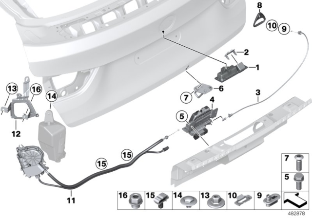 2017 BMW 330i GT xDrive Trunk Lock Actuator Motor Rear Diagram for 51247397630