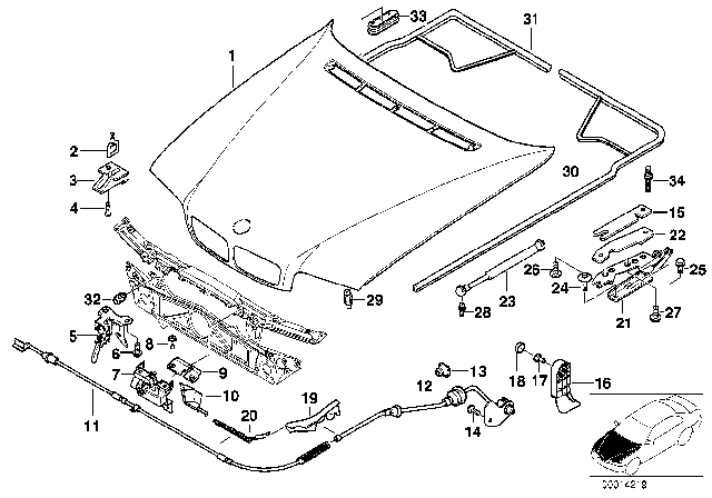 1995 BMW 750iL Hood Lock Diagram for 51238164763